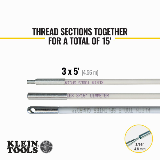 Cable, Networking, Telephone and Fiber Optic Tools-Klein Tools Mid-Flex  Glow Rod Set, 15-Foot